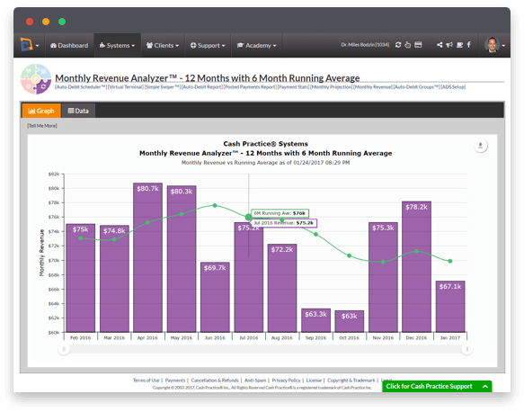 Monthly Revenue Analyzer Report to see monthly credit card revenue - Cash Practice Systems - Recurring Credit Card Payments