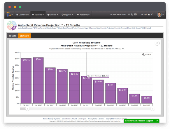 Revenue Projection Report to see your future monthly recurring credit card collections - Cash Practice Systems - Recurring Credit Card Payments