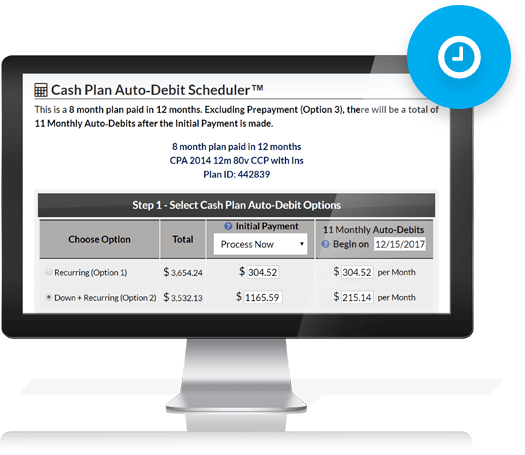 Schedule recurring credit card payments for your affordable payment plan agreements with the Care Plan Auto-Debit Scheduler - Care Plan Calculator - Cash Practice Systems