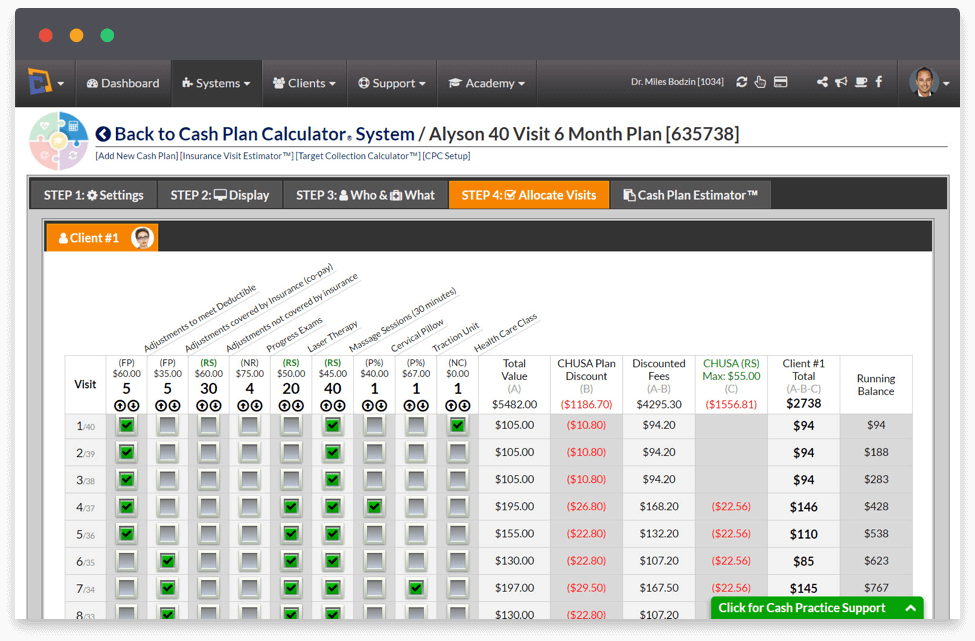 ChiroHealthUSA is integrated into the affordable payment plan agreements using the Care Plan Calculator Visit Allocation - Cash Practice Systems