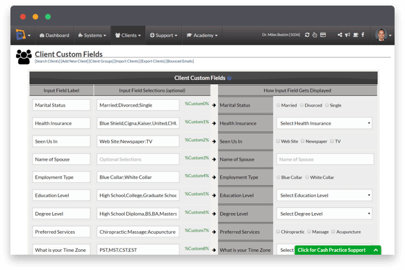 Cash Practice Lead Pages - Custom Input Fields