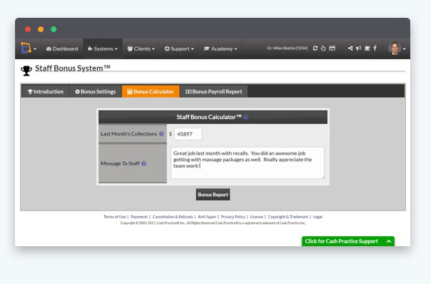 Staff Bonus Calculator - Motivate My Team - Staff Bonus System - Cash Practice Systems
